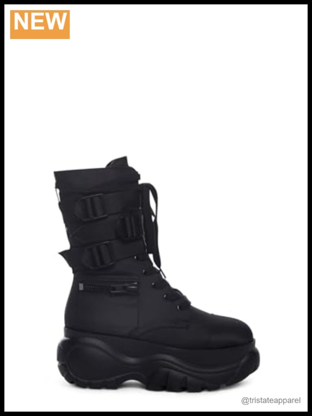 Chunky Platform Combat Boots with Zipper Pockets & Buckled Straps